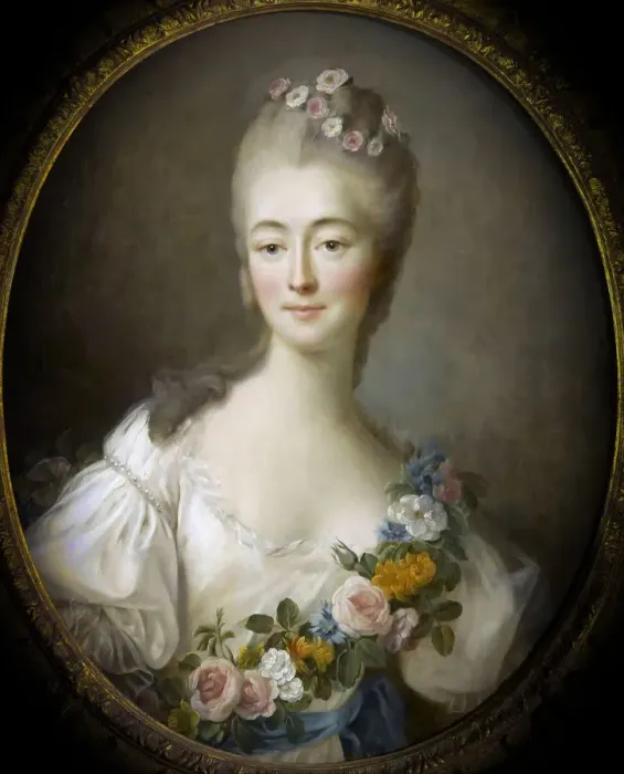 Framed Print : Jeanne Becu, comtesse Du Barry (1743-1793) as Flora. Artist: Drouais, Francois-Hubert (1727-1775) Framed Print : Jeanne Becu, comtesse Du Barry (1743-1793) as Flora. Artist: Drouais, Francois-Hubert (1727-1775)