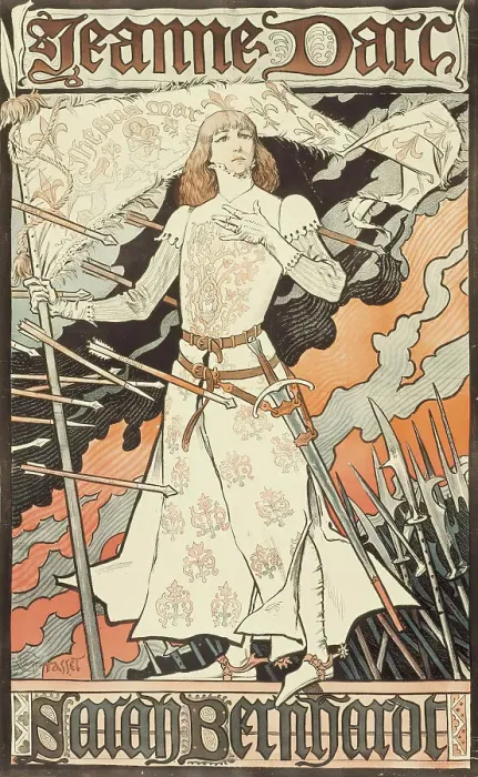 Framed Print : Jeanne d'Arc-Sarah Bernhardt, between 1889 and 1894. Creator: Eugene Samuel Grasset