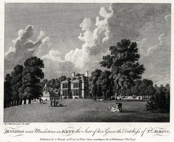 Framed Print : Jennings near Maidstone in Kent, the Seat of her Grace the Dutchess of St Albans, 1776. Artist: Michael Angelo Rooker Framed Print : Jennings near Maidstone in Kent, the Seat of her Grace the Dutchess of St Albans, 1776. Artist: Michael Angelo Rooker