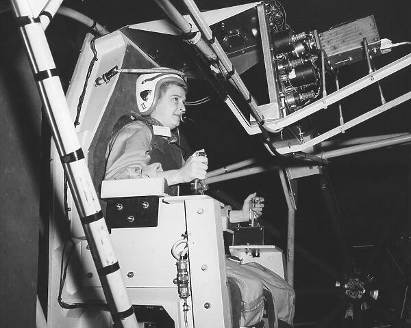Jerrie Cobb testing gimbal rig in the Altitude Wind Tunnel, USA, c1950s. Creator: NASA