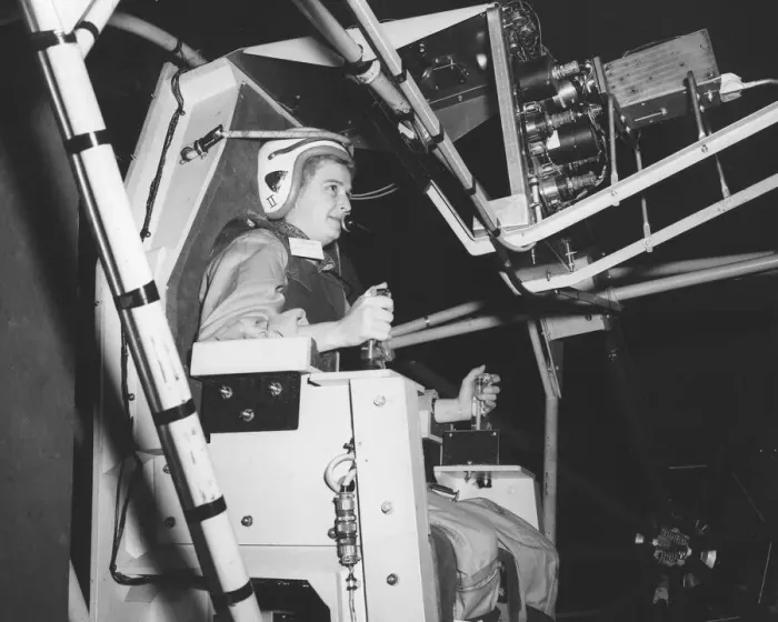 Framed Print : Jerrie Cobb testing gimbal rig in the Altitude Wind Tunnel, USA, c1950s. Creator: NASA Framed Print : Jerrie Cobb testing gimbal rig in the Altitude Wind Tunnel, USA, c1950s. Creator: NASA