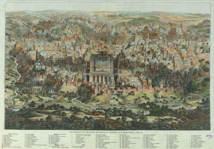 Framed Print : The Jerusalem Map (Vue generale de Jerusalem historique et moderne), ca 1862. Artist: Eltzner, Adolf (1816-1891) Framed Print : The Jerusalem Map (Vue generale de Jerusalem historique et moderne), ca 1862. Artist: Eltzner, Adolf (1816-1891)