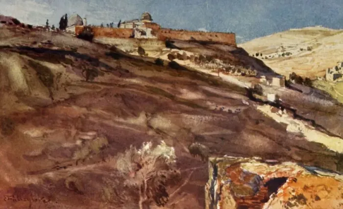 Framed Print : Jerusalem. - South Wall of the Temple Area, from the Valley of Hinnom, at Sunset, 1902 Framed Print : Jerusalem. - South Wall of the Temple Area, from the Valley of Hinnom, at Sunset, 1902