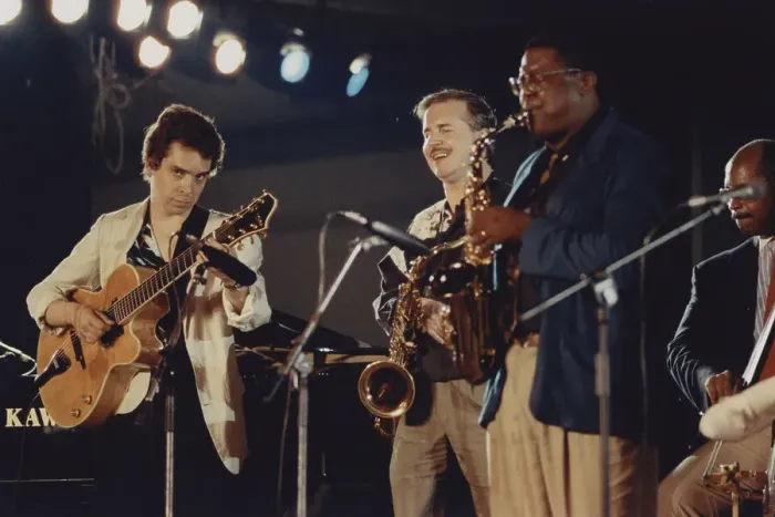 Framed Print : Jesse Davis, Eddie Jones, Howard Alden, Scott Hamilton... North Sea Jazz Festival, 1992. Creator: Brian Foskett