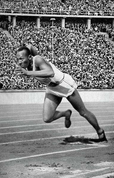 Jesse Owens at the start of the 200 metres at the Berlin Olympic Games, 1936