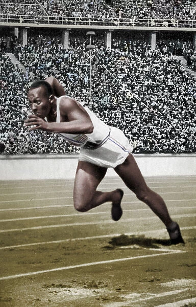 Jesse Owens at the start of the 200 metres at the Berlin Olympic Games, 1936