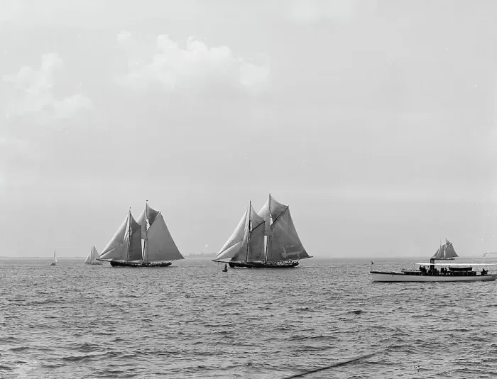 Framed Print : Jessie Costa and James W. Parker in first [?] Fishermen's Race for Lipton Cup, c1907. Creator: Unknown