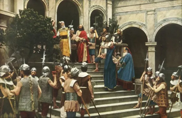 Framed Print : Jesus before Ananias, 1922. Creator: Henry Traut Framed Print : Jesus before Ananias, 1922. Creator: Henry Traut