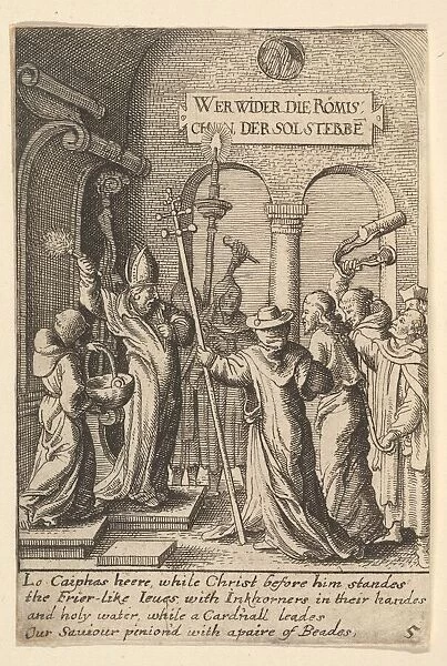 Jesus before Caiaphas, 1625-77. Creator: Wenceslaus Hollar
