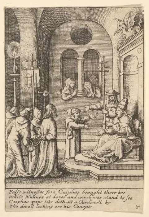 Framed Print : Jesus again before Caiaphas, 1625-77. Creator: Wenceslaus Hollar Framed Print : Jesus again before Caiaphas, 1625-77. Creator: Wenceslaus Hollar