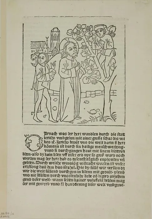Framed Print : Jesus Calling Zacchaeus from Geistliche Auslegung des Lebens Jesu...c. 1485...assembled 1929. Creators: Unknown, Johann Zainer, Wilhelm Ludwig Schreiber Framed Print : Jesus Calling Zacchaeus from Geistliche Auslegung des Lebens Jesu...c. 1485...assembled 1929. Creators: Unknown, Johann Zainer, Wilhelm Ludwig Schreiber