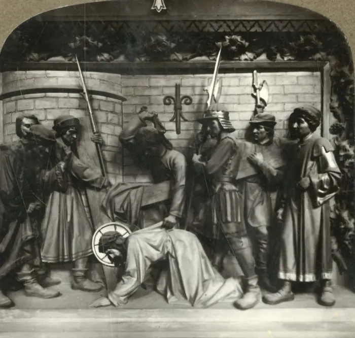 Framed Print : Jesus falls the second time under the weight of the cross, c1920s. Creator: Unknown Framed Print : Jesus falls the second time under the weight of the cross, c1920s. Creator: Unknown