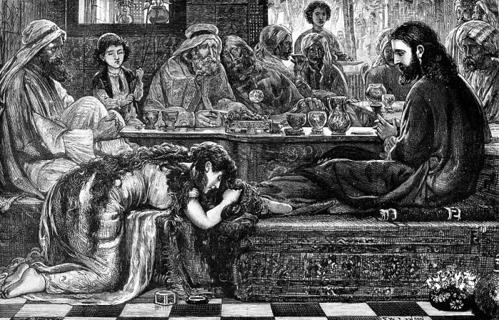 Framed Print : Jesus at the House of the Pharisee, from the picture by F. W. Lawson, 1881. Creator: William James Palmer Framed Print : Jesus at the House of the Pharisee, from the picture by F. W. Lawson, 1881. Creator: William James Palmer