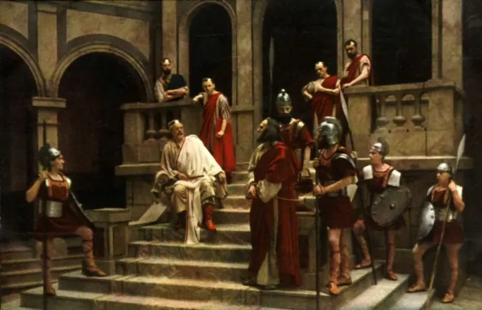 Framed Print : Jesus before Pilate, 1922. Creator: Henry Traut Framed Print : Jesus before Pilate, 1922. Creator: Henry Traut