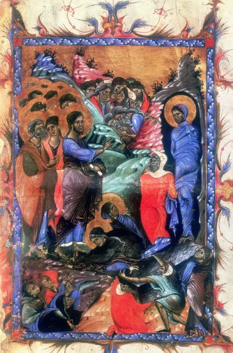 Framed Print : Jesus raising Lazarus after four days, c1280 Framed Print : Jesus raising Lazarus after four days, c1280
