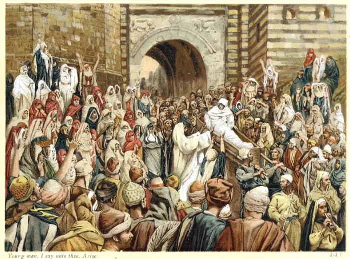 Framed Print : Jesus raising the widows son at Nain, c1890. Artist: James Tissot Framed Print : Jesus raising the widows son at Nain, c1890. Artist: James Tissot