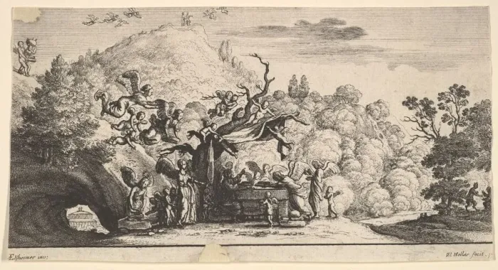 Framed Print : Jesus served by angels, 1652. Creator: Wenceslaus Hollar Framed Print : Jesus served by angels, 1652. Creator: Wenceslaus Hollar