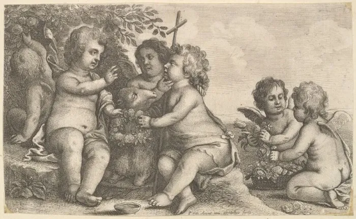 Framed Print : Jesus, St. John the Baptist and four cherubs, 1625-77. Creator: Wenceslaus Hollar Framed Print : Jesus, St. John the Baptist and four cherubs, 1625-77. Creator: Wenceslaus Hollar