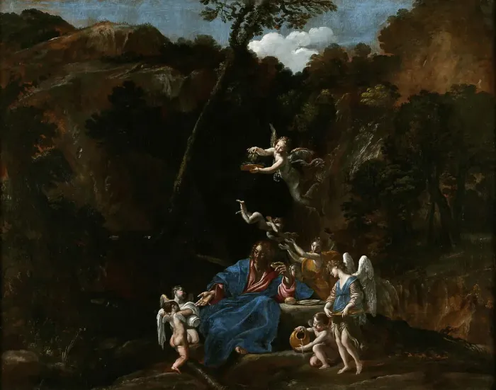 Framed Print : Jesus Tended by the Angels, c. 1617. Creator: Lanfranco, Giovanni (1582-1647) Framed Print : Jesus Tended by the Angels, c. 1617. Creator: Lanfranco, Giovanni (1582-1647)