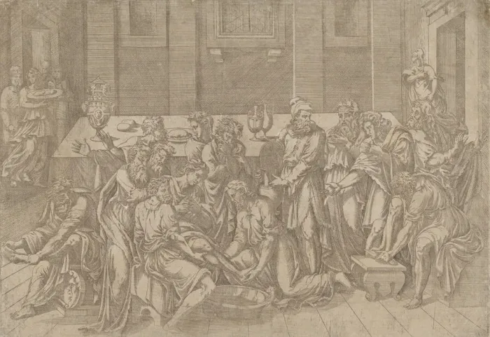 Framed Print : Jesus Washing the Feet of the Disciples, 1540-45. Creator: Antonio Fantuzzi Framed Print : Jesus Washing the Feet of the Disciples, 1540-45. Creator: Antonio Fantuzzi
