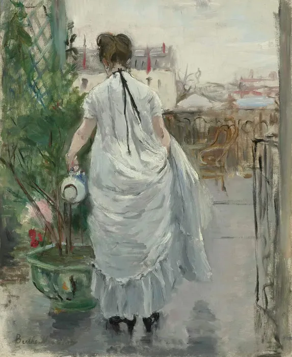 Framed Print : Jeune Femme arrosant un arbuste, 1876. Creator: Morisot, Berthe (1841-1895)