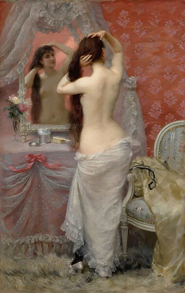 Jeune femme nue se coiffant dans un interieur, 1887