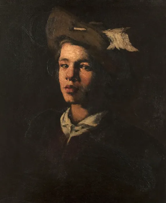 Framed Print : Jeune homme au chapeau, c.1870. Creator: Theodule Ribot