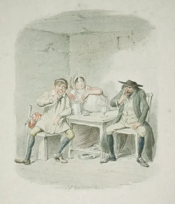 Framed Print : The Jew and Morris Bosle Begin to Understand Each Other, 1830s. Creator: George Cruikshank Framed Print : The Jew and Morris Bosle Begin to Understand Each Other, 1830s. Creator: George Cruikshank