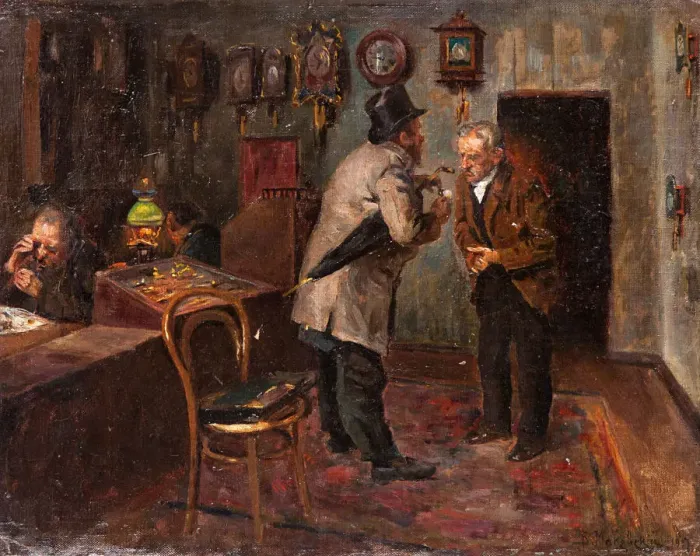 Framed Print : At the Jewelers, 1917. Artist: Makovsky, Vladimir Yegorovich (1846-1920) Framed Print : At the Jewelers, 1917. Artist: Makovsky, Vladimir Yegorovich (1846-1920)