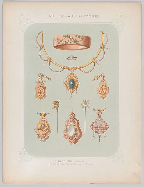 Jewelry Designs in Gold and Rose Gold, 1879. Creator: Jean François Barousse