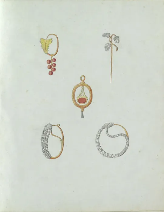 Framed Print : Five jewels, one of which is with a bunch of berries, c.1800-c.1810. Creator: Carl Friedrich Bärthel Framed Print : Five jewels, one of which is with a bunch of berries, c.1800-c.1810. Creator: Carl Friedrich Bärthel