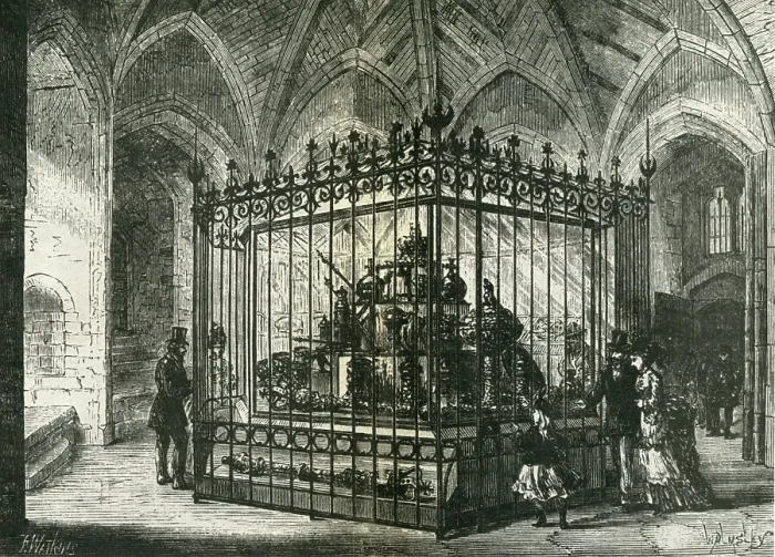 Framed Print : The Jewels as they were displayed in the Wakefield Tower about 1875, 1962. Creator: Frank Watkins Framed Print : The Jewels as they were displayed in the Wakefield Tower about 1875, 1962. Creator: Frank Watkins