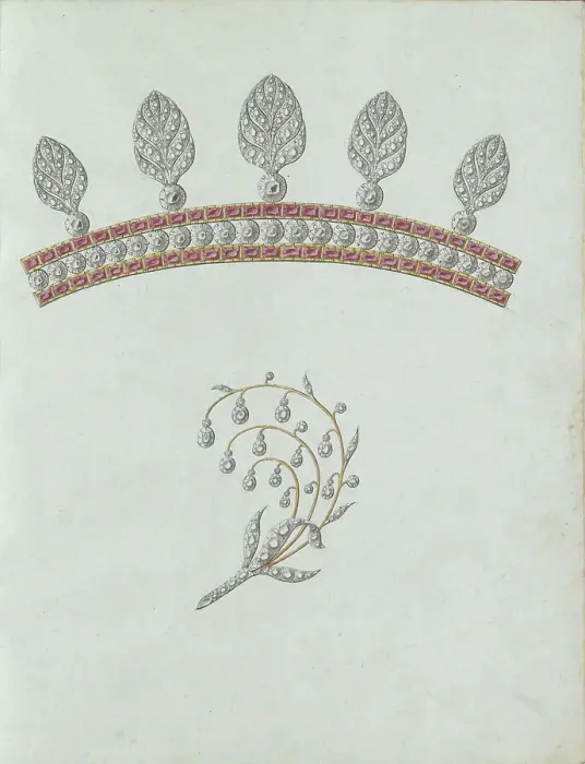 Framed Print : Two jewels, the bottom of which is in the form of a branch, c.1800-c.1810. Creator: Carl Friedrich Bärthel Framed Print : Two jewels, the bottom of which is in the form of a branch, c.1800-c.1810. Creator: Carl Friedrich Bärthel