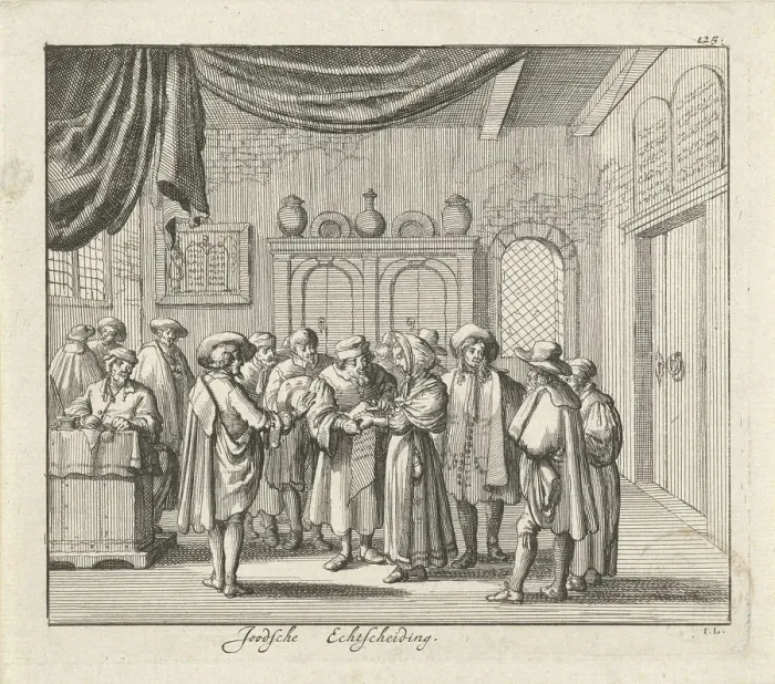 Framed Print : Jewish Divorce. Artist: Luyken, Jan (Johannes) (1649-1712) Framed Print : Jewish Divorce. Artist: Luyken, Jan (Johannes) (1649-1712)