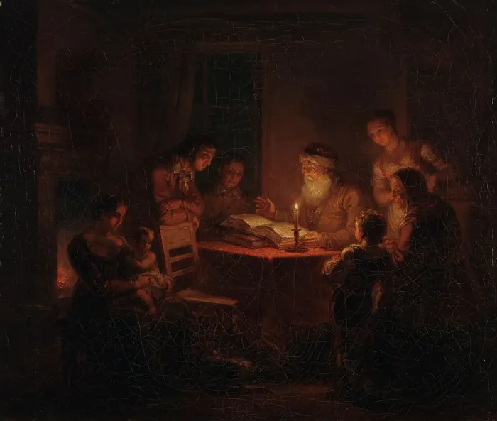 Framed Print : Jewish Rabbi Reading the Bible to His Family, 1816. Creator: Alexander Lauréus Framed Print : Jewish Rabbi Reading the Bible to His Family, 1816. Creator: Alexander Lauréus