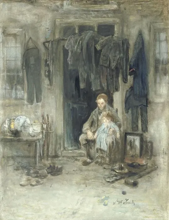 Framed Print : Jewish rag merchant and his daughter outside their house, c. 1888. Creator: Jozef Israels Framed Print : Jewish rag merchant and his daughter outside their house, c. 1888. Creator: Jozef Israels