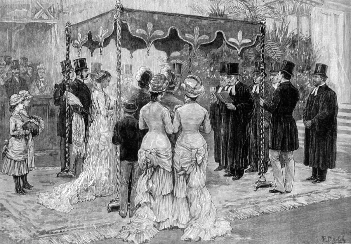 Framed Print : A Jewish Wedding: marriage of Mr. Leopold de Rothschild and Mdelle. Marie Perugia, 1881. Creator: W. I. Mosses Framed Print : A Jewish Wedding: marriage of Mr. Leopold de Rothschild and Mdelle. Marie Perugia, 1881. Creator: W. I. Mosses