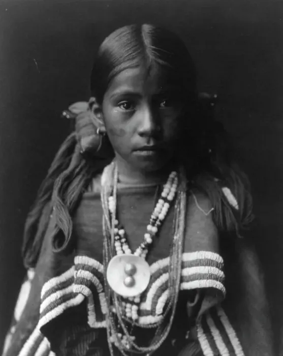 Framed Print : Jicarilla girl in feast dress, c1905. Creator: Edward Sheriff Curtis Framed Print : Jicarilla girl in feast dress, c1905. Creator: Edward Sheriff Curtis