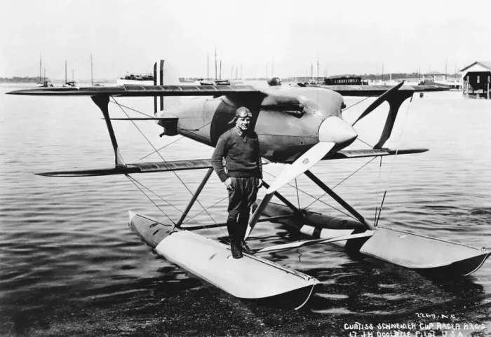 Framed Print : Jimmy Doolittle with Curtiss R3C racer, c1925. Creator: Unknown Framed Print : Jimmy Doolittle with Curtiss R3C racer, c1925. Creator: Unknown