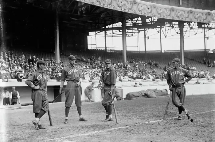 Framed Print : Jimmy Lavender, Ward Miller, Charlie Smith, Tommy Leach, Chicago NL, at Polo Grounds, NY, 1913. Creator: Bain News Service Framed Print : Jimmy Lavender, Ward Miller, Charlie Smith, Tommy Leach, Chicago NL, at Polo Grounds, NY, 1913. Creator: Bain News Service