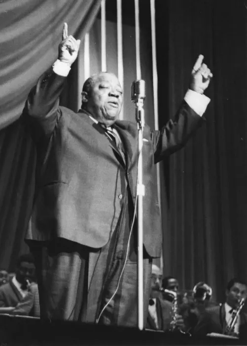 Framed Print : Jimmy Rushing and the Basie Band; with Frank Wess, London, 1963. Creator: Brian Foskett Framed Print : Jimmy Rushing and the Basie Band; with Frank Wess, London, 1963. Creator: Brian Foskett