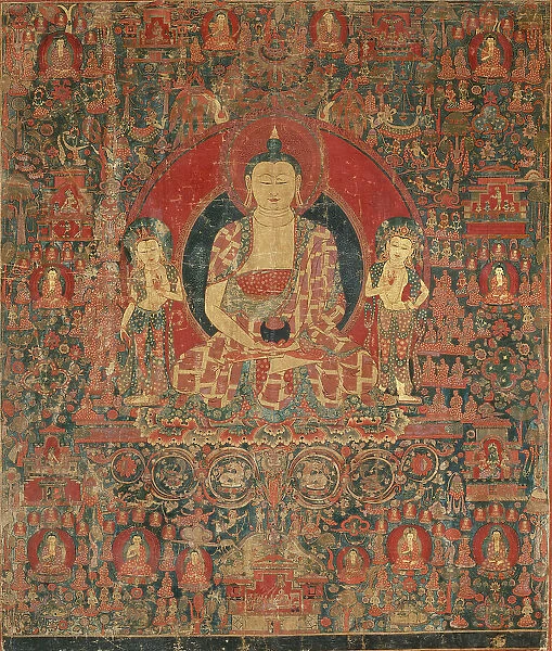 The Jina Buddha of Infinite Light (Amitabha) in His Pure Land Paradise (Sukhavati), 15th century. Creator: Anon