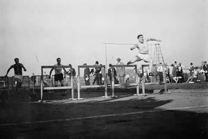 Framed Print : J.J. Eller wins 120 yd. Hurdle 1911, 1911. Creator: Bain News Service Framed Print : J.J. Eller wins 120 yd. Hurdle 1911, 1911. Creator: Bain News Service