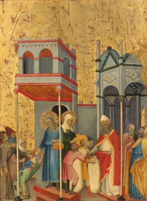 Framed Print : Joachim and Anna Giving Food to the Poor and Offerings to the Temple, c. 1400 / 1405 Framed Print : Joachim and Anna Giving Food to the Poor and Offerings to the Temple, c. 1400 / 1405