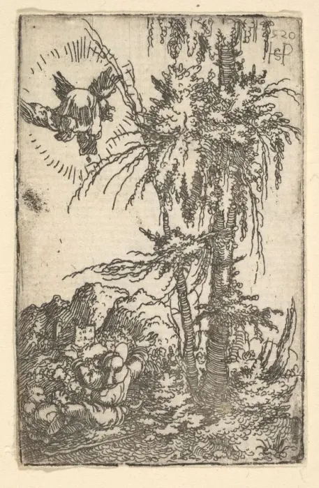 Framed Print : Joachim Receiving the Promise of the Birth of the Virgin, 1520. Creator: Sebald Beham Framed Print : Joachim Receiving the Promise of the Birth of the Virgin, 1520. Creator: Sebald Beham