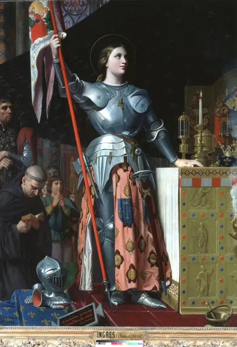 Framed Print : Joan of Arc at the Coronation of Charles VII in the Cathedral at Reims, 1429, (c1800-1867). Artist: Jean-Auguste-Dominique Ingres Framed Print : Joan of Arc at the Coronation of Charles VII in the Cathedral at Reims, 1429, (c1800-1867). Artist: Jean-Auguste-Dominique Ingres