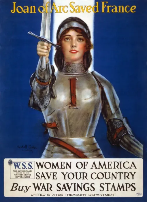 Framed Print : Joan of Arc saved France, Women of America, save your country poster, 1918 Framed Print : Joan of Arc saved France, Women of America, save your country poster, 1918