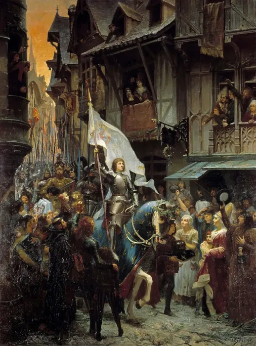 Framed Print : Joan of Arc, victorious over the English, returns to Orleans and is acclaimed by the population, 1887 Creator: Scherrer, Jean-Jacques (1855-1916) Framed Print : Joan of Arc, victorious over the English, returns to Orleans and is acclaimed by the population, 1887 Creator: Scherrer, Jean-Jacques (1855-1916)