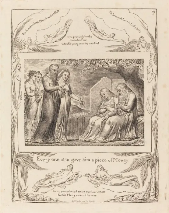 Framed Print : Job Accepting Charity, 1825. Creator: William Blake Framed Print : Job Accepting Charity, 1825. Creator: William Blake
