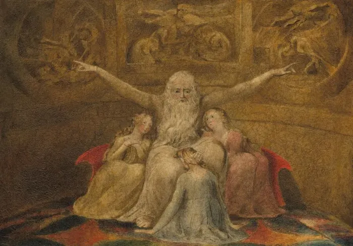 Framed Print : Job and His Daughters, 1799 / 1800. Creator: William Blake Framed Print : Job and His Daughters, 1799 / 1800. Creator: William Blake